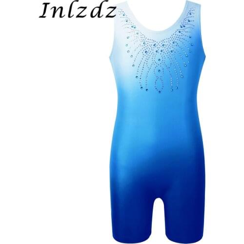 Kids Girls Gymnastics Leotard Unitard Biketard Dancewear Sparkly Shiny Diamond Sleeveless Gradient Color Design Ballet Dancewear
