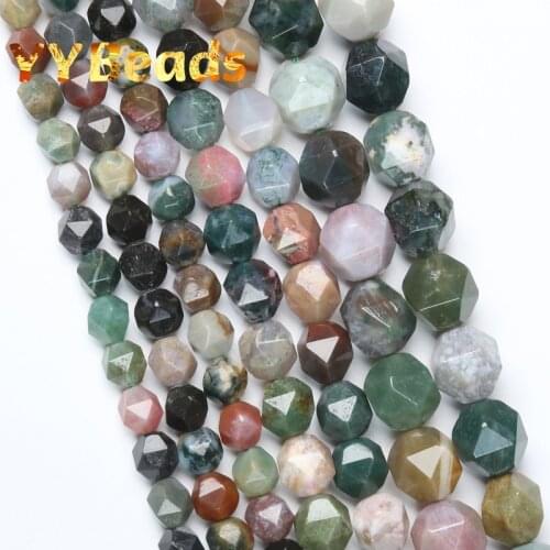 Natural Stone Faceted Indian Agates Beads 6mm 8mm 10mm Smooth Loose Spacer Beads For Jewelry Making Charm Bracelets 15" Strand