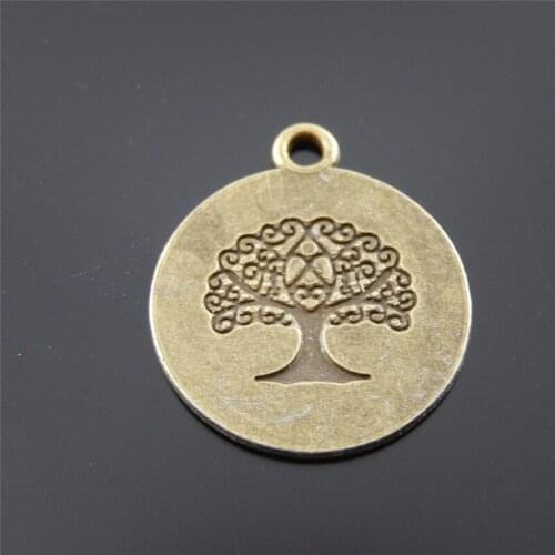 Julie Wang 10pcs Mini Charms Retro Bronze Round Tree Pattern Pendant Handmade Hanging Craft Jewelry Making Accessories