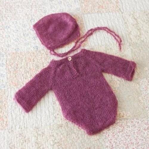 Newborn romper bonnet Full Set knit mohair romper Soft hat Outfit Set baby boy girl Long Sleeve romper protography prop