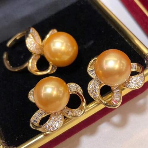 D908 Pearl Set Fine Jewelry 925 Sterling Silver Round 10-11mm Fresh Water Golden Pearls Jewelry Sets for Women Presents
