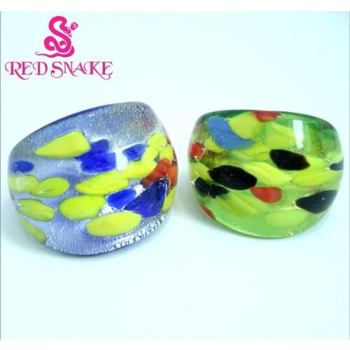 RED SNAKE Fashion Ring Handmade Silver color foil with Bright spots texture Murano Glass Rings