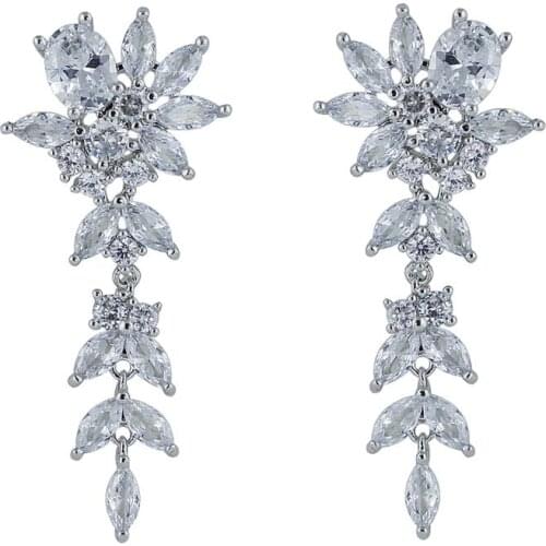 Crystal Cubic Zirconia CZ Copper Wedding Dangle Earring for Bridal Women Girl Prom Party Jewelry Accessories CE10576