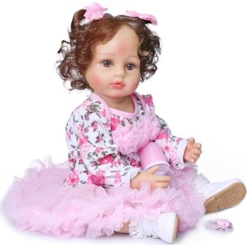 55CM original new design hand rooted curly hair lifelike real touch reborn baby girl doll toddler full body soft silicone