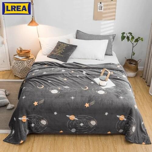 LREA High Density Warm плед Flannel coral Blanket adult grey The vast universe For sofa Throw Travel Soft For Beds