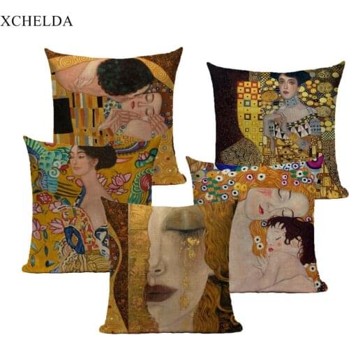 Gustav Klimt Oil Painting Cushion Cover Gold Pattern Print Pillow Case Vintage Decorative Pillowcover Sofa Chair Pillow Case