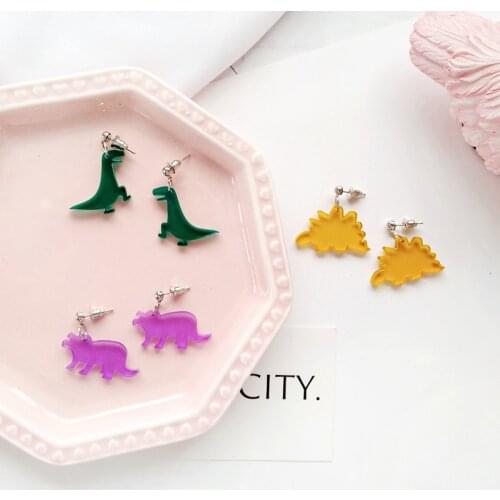 Cute Exquisite Acrylic Dinosaur Animals Stud Earrings Punk Party Cartoon Design Earring For Women Fashion Jewelry Wholesale