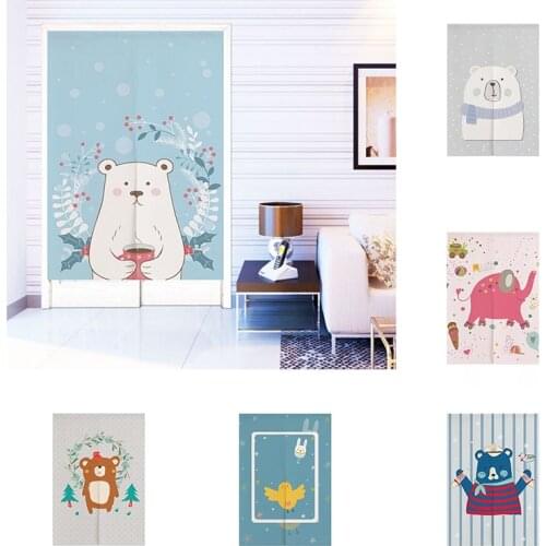 Cute Cartoon Bear Rabbit Bedroom Door Curtain Cotton Linen Half Panel Curtain Kitchen Partition Curtain Home Decoration