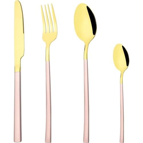 4Pcs Pink Gold Cutlery Set Stainless Steel Dinnerware Dinner Knife Fork Tea Spoon Tableware Wedding Silverware Kitchen Flatware