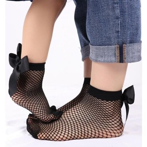 Fashion 2020 New Women Sexy Black Mesh Short Ankle Socks Girls Female Lady Fishnet with Cute Bow Breathable Korean Socks