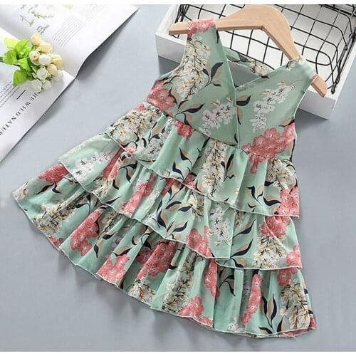 2021 Baby Girls Dress New Summer Kids Girl Princess Dresses Floral Sweet Dress Lovely Casual Costume Children Clothing