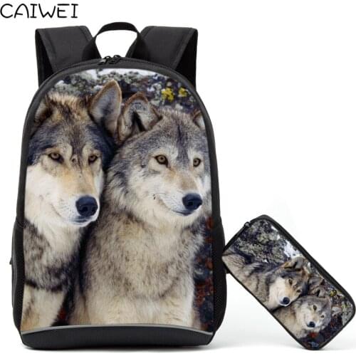 Creative School Bags For Boys 2PCS/Set Backpack Pencil Case Polar bear Print For Children Mochila Bookbags With Pencil Bag