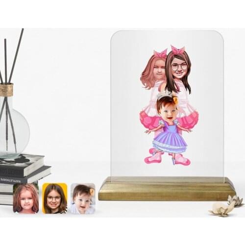 Personalized Three Brothers Caricature Of Wooden Standing Çerçeve-3