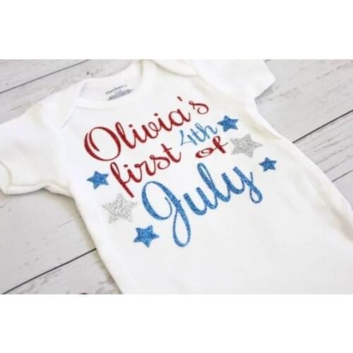 Personalize name boy girl My first 4th of July baby shower toddler outfit bodysuit onepiece romper kids t shirts birthday tees