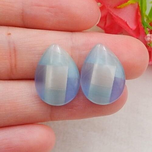 Birthday gift Natural Gemstone Cymophane Fashion Gemstone cabochons pair For Women Jewelry Making DIY,18x13x4mm,2.8g