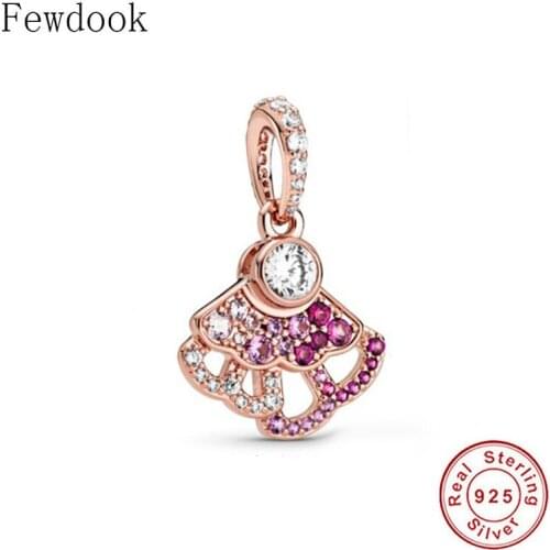 Fit Original Pan Charm Bracelet 925 Sterling Silver Hollow Fans Mix Zirconia Dangle Beads Pendant For Making Women Berloque 2020