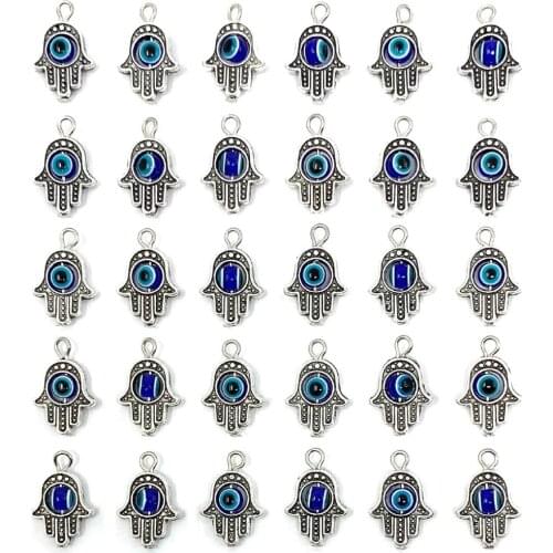 20PCS Antique Silver Hamsa Hand Evil Eye Bead of Fatima Symbol Charms for Jewelry Making Findings DIY Necklace Bracelet