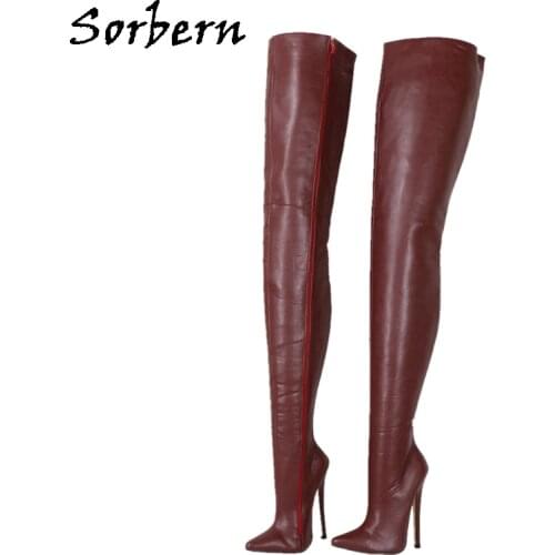Sorbern 90Cm Super Long Boots Spike High Heels Sexy Fetish Shoes Pointed Toe No-Elastic Zip Up Unisex Size 15 Long Boots Custom