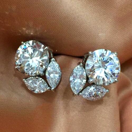 Huitan Fashion Luxury Cubic Zirconia Stud Earrings Silver Color Modern Womens Earring 2021 Trendy Jewelry Exquisite Girl Gifts