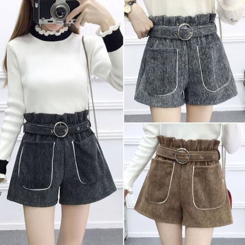 Shorts Women Striped Shorts Womens Autumn And Winter Loose High Waist Casual Pants Woolen Pants Ropa Mujer