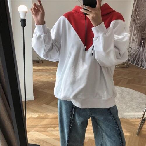 Woman color block cotton hoodies
