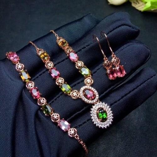 Natural tourmaline jewelry, ladies suits, earrings, necklaces, bracelets. Beautiful in many colors, 925 silver, rose silver