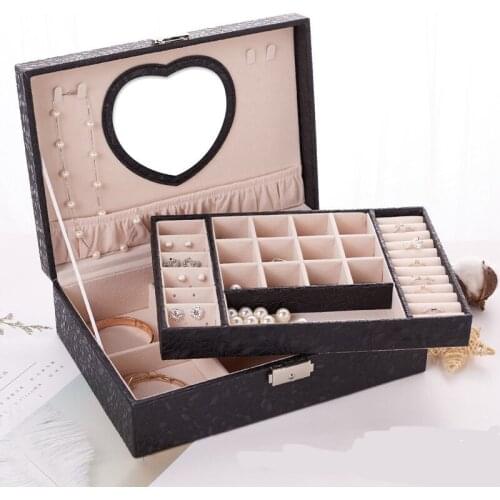 VoltaBox 2021 New PU Jewelry Box Double Layer Large Capacity Jewelry Storage Box Necklace Ring Earring Storage Box