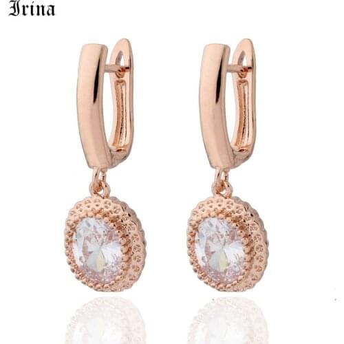 Egg-shaped Retro Design AAA Cubic Zirconia Earrings For Women 585 Rose Gold Color Women Dangle Earrings Accessories Jewelry