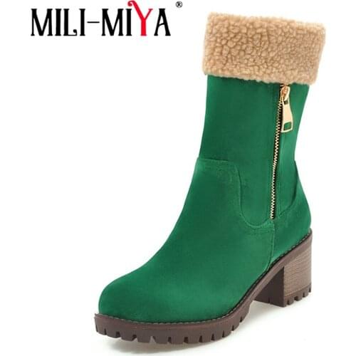 MILI-MIYA Womens Snow boots Ladies Winter Flock Warm fur shoes Martinas Ankle Boots Outside Shoes Botas handmade