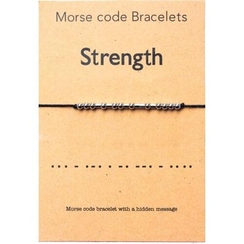 Strength Bracelet Morse Code Stainless Steel Handmade Bead Adjustable String Bracelets Inspirational Jewelry for Women