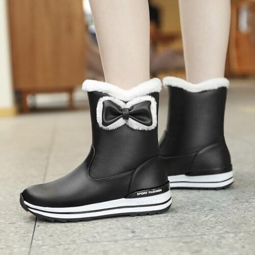 Waterproof Snow Boots For Parent-child Girls Winter Butterfly-knot Princess Shoes Outdoor Warm Cotton Shoes Rubber Ankle Boots