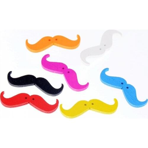 Free shipping 20pcs Random Mixed Color Wood Buttons 2 Holes Moustache Shape Sewing Scrapbooking 35x11mm J3173-20