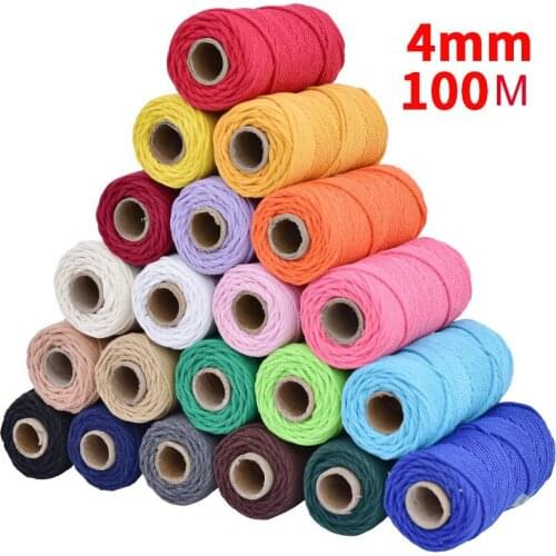 4MMx100M 100% Cotton Cords Thread Colorful Thread Rope Diy Hand-Woven Cotton Tapestry Binding Rope Wedding Home Decoration Rope