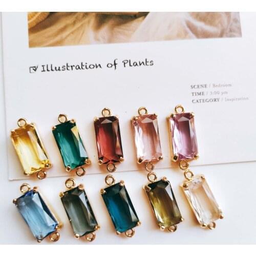 Glass Mixed Color Eardrop Alloy Necklace Earring Accessories Charms Pendant Jewelry Making Component Diy Handmade Material 4pcs
