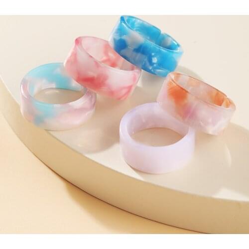 5Pcs/Set Colorful Transparent Acrylic Resin Rings for Women Summer Sweet Cute Geometric Round Open Ring Wedding Jewelry Gift