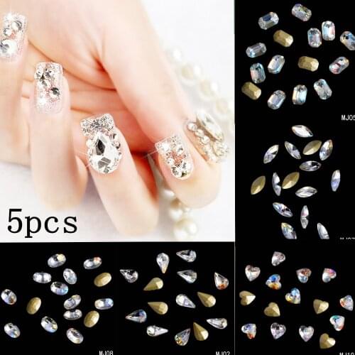 5pcs Clear AB Glass Rhinestones For Nail Art Decorations Pointback Nail Stickers DIY Craft Art Charm Stones