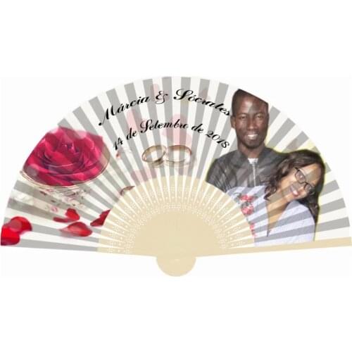 60PCS Personalized Pictures Chinese Paper Folding Fan For Wedding Hand Held Souvenir Gift & Party Favors