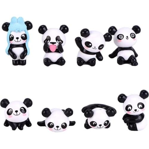 8 Pcs/Set Cute Cartoon Panda Toy Figurines Landscape Fairy Garden Miniature Decor Chinese Pandas Style Kawaiii Animals Figure