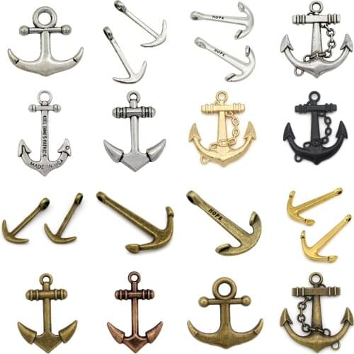 Antique Brass Silver Plated Gold Plated 2 Sided Summer Charms Anchors Pendant Ocean Nautical Rudder Shipping Wheel PendantCharm