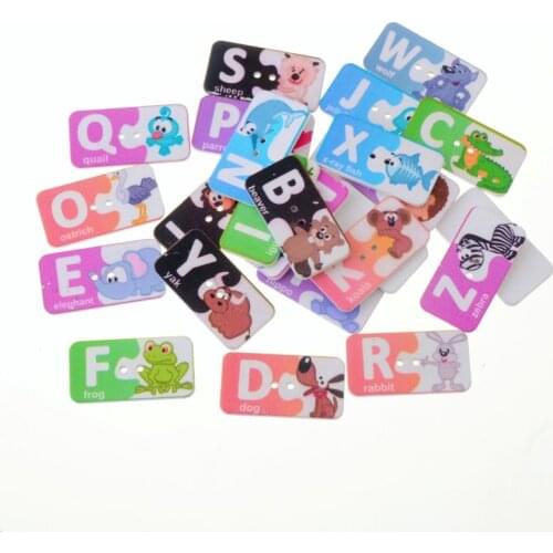 Free Shipping 50Pcs Rondom Mixed 2 Holes Decorative Buttons Lovely Cartoon children baby literacy card Sewing Scrapbooking
