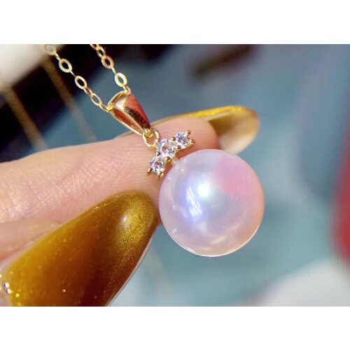 D123 Fine Jewelry 18K Yellow Gold Natural Fresh Water White Pearl 10-11mm Pendant Necklaces for Women FIne Pearls Pendants