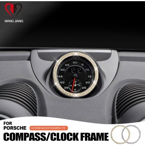 FOR PORSCHE Compass Clock Diamond Style Rhinestones Frame Sticker Ring Cayenne Macan Panamera 718 Car Interior Decoration Cover