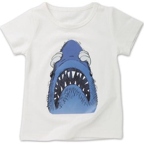 Cartoon Shark Print T Shirt Boys 2018 Summer Childrens Cotton T-shirt Boy Short Sleeve Tees Shirt Gray Tops Baby Clothes 2-7Y