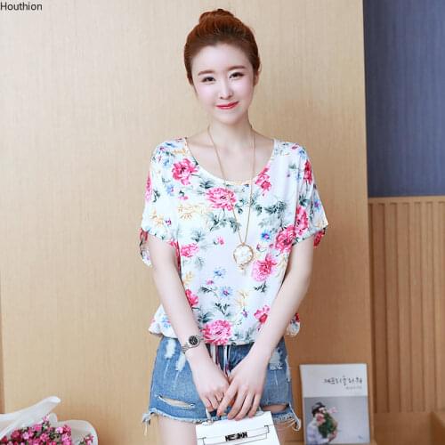 Summer Womens Oversized T-shirt Printed Top Loose Plus Size Chiffon Casual Fashion T-shirts Short Sleeve T Shirt Houthion