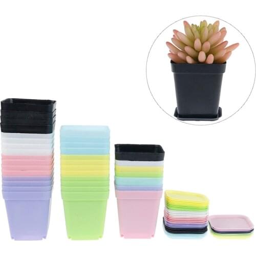 5pcs Flower Pot Square Plastic Planter Nursery Garden Desk Home Decor Candy Color Mini Flowerpot Garden Decor