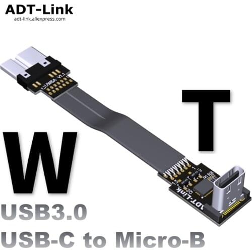 Type C To Micro USB 3.0 Type-c 90 degree Adapter 5cm-100cm FPC Ribbon Flat USB 3.1 C Micro-B 3.0 OTG FPV Cable 3A 5Gbps