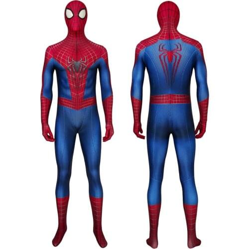 Adult Superhero The Amazing Spider 2 Peter Parker Battle Jumpsuit Cosplay Costume Halloween Masquerade Party Bodysuit
