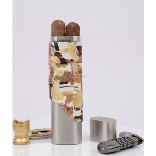 100% Original Camouflage pattern Leather cigar tube 2 fingers travel cigar case Camping cigar holder partable cigar humidor