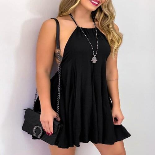 Summer Dress Womens Clothing 2021 Robe Femme Sleeveless Backless Y2K Dresses Halter Black Mini Dress For Woman Vestido De Mujer