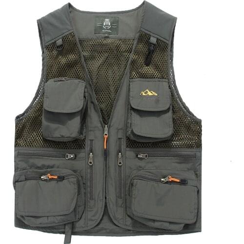Summer Vest Men Military Thin Mesh Breathable Waistcoat Back Removable Vest With Many Pockets Fishing Men Vest Plus Size